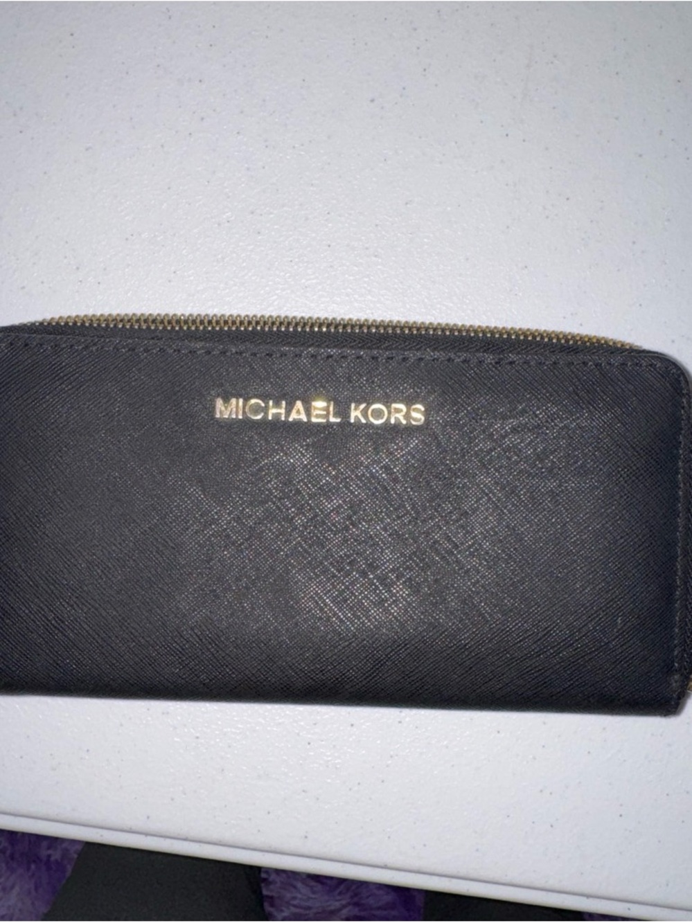 Michael Kors Black Wallet with Gold Logo and Zip